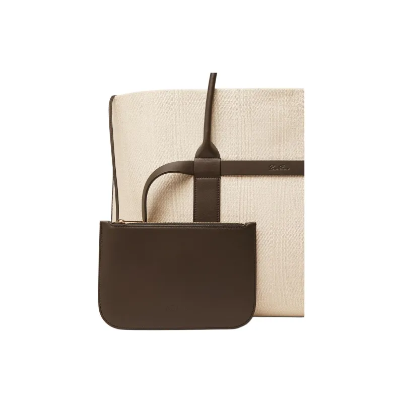Loro Piana Ghiera Mulberry Silk Tote Bag Shopping Bag Handbag Large Size Women's Cream Amber-5