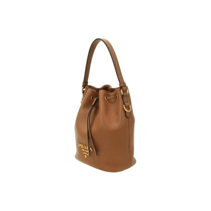 PRADA Leather Bucket Bag, Shoulder Bag, Crossbody Bag, Handbag Women's Brown-1