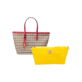 AQUASCUTUM PVC With Cow Leather Tote Bag, Shopping Bag, Shoulder Bag Large Size Women's Rose Red