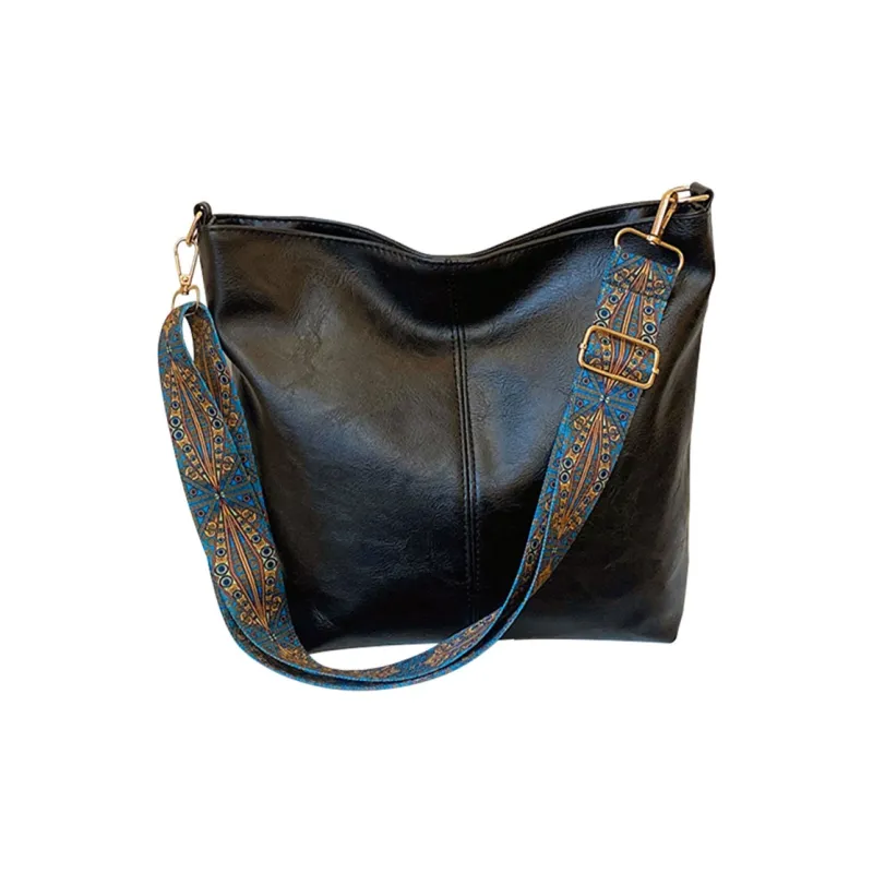 Yalu PU Tote Bag, Shopping Bag, Shoulder Bag Unisex Black/Ecru-1