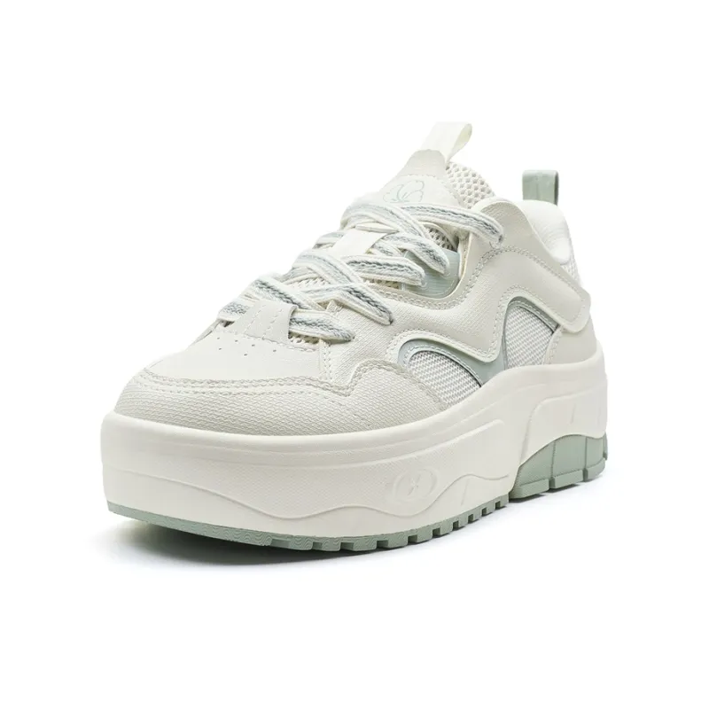 XTEP Wear-Resistant Slip-Resistant Coverage Low-Top Skateboard Shoes Women's White Green-1