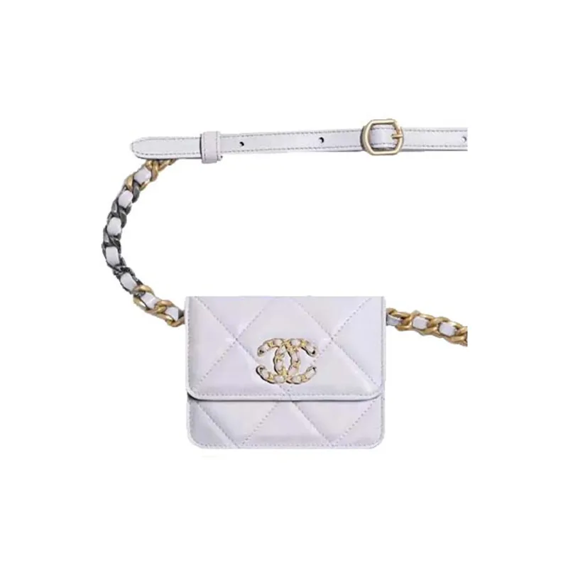 CHANEL 19Bag Sheepskin Fanny Pack Coin Purse Wallet Women's Light Purple-2