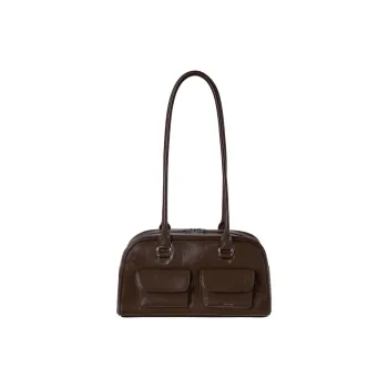 Stand Oil Leather Bowling Bag, Shoulder Bag Women's Brown