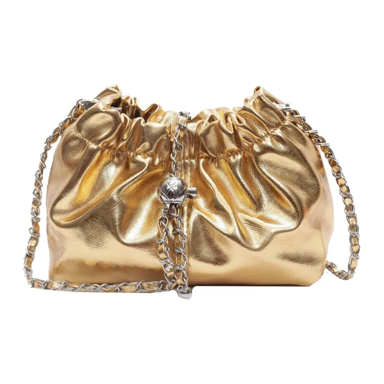 Yalu PU Pleated Shoulder Bag, Crossbody Bag Women's Gold/Silver-1