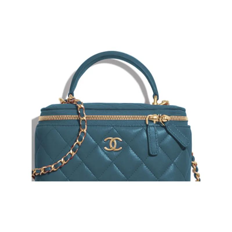 CHANEL Sheepskin Toiletry Bag, Cell Phone Pouch, Shoulder Bag, Crossbody Bag Women's Green-2
