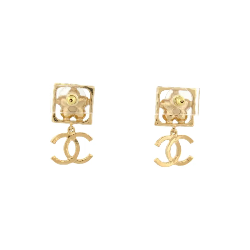CHANEL Metal Glass Pearl Earrings Women's Gold-1