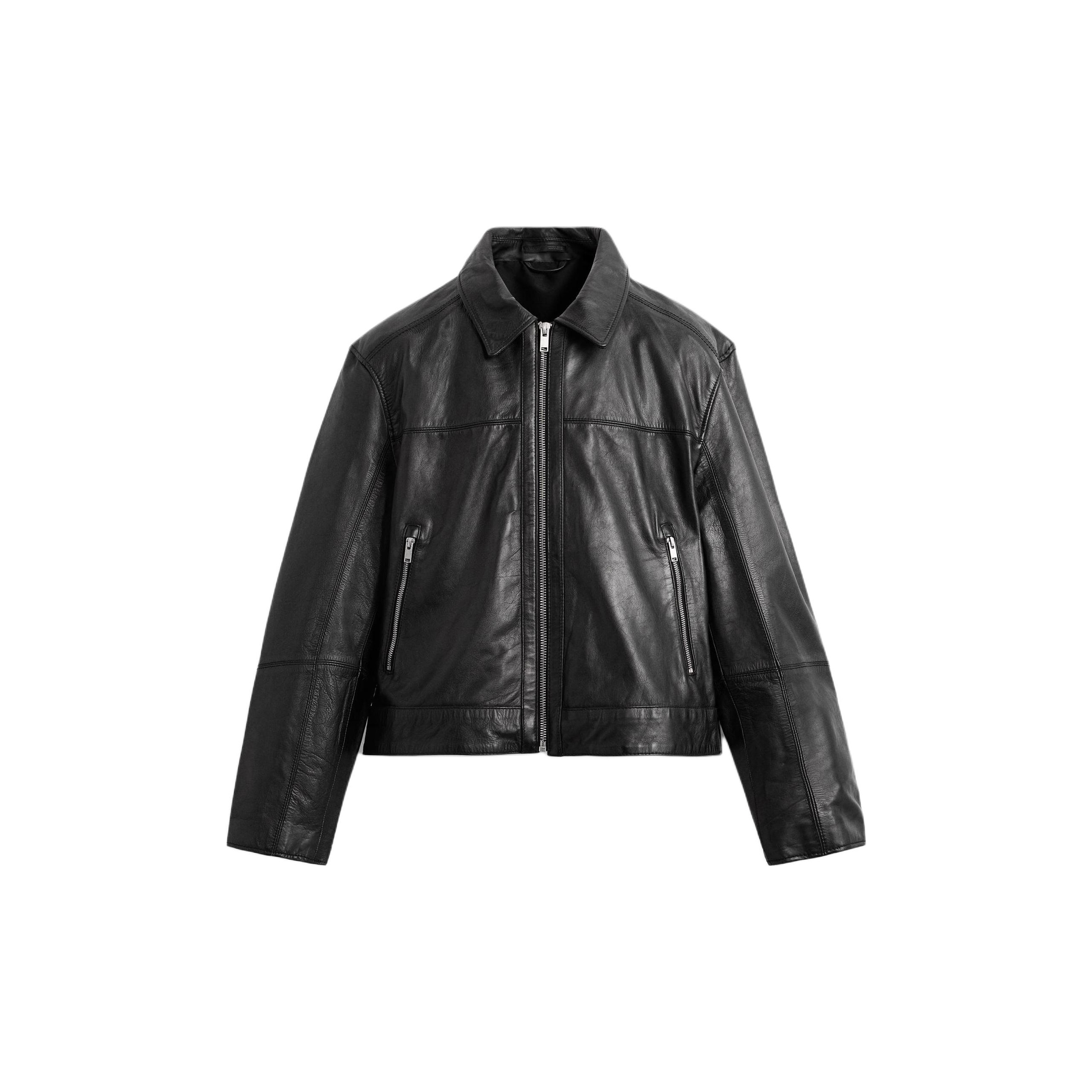 ZARA Leather Jacket Men's Black - POIZON