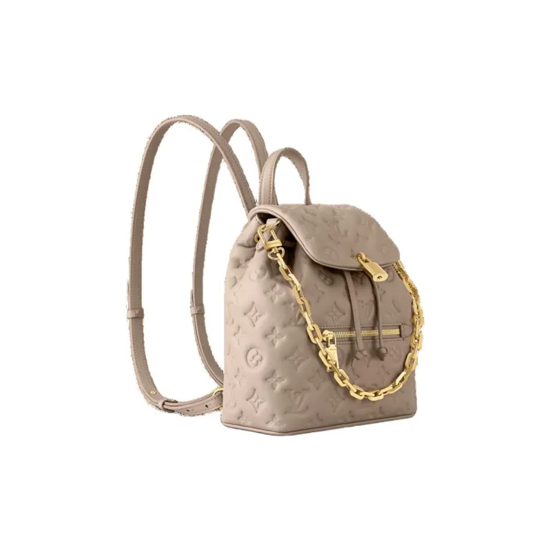 LOUIS VUITTON Coussin Lambskin Backpack Small Size Women's Khaki-1