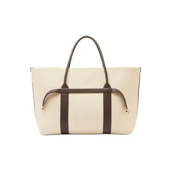 Loro Piana Ghiera Mulberry Silk Tote Bag Shopping Bag Handbag Large Size Women's Cream Amber