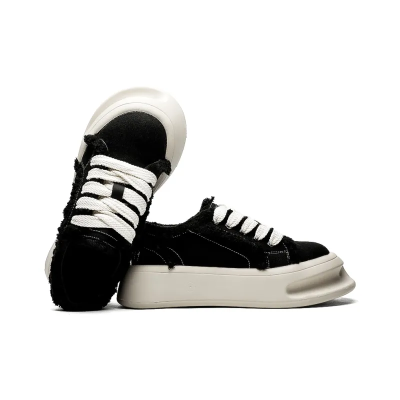 KUNGFUDEER Thread Line Collection Slip Resistant Height Increasing Low Top Skateboard Shoes Unisex Black-1