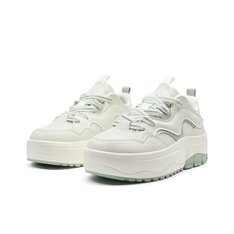 XTEP Wear-Resistant Slip-Resistant Coverage Low-Top Skateboard Shoes Women's White Green-2