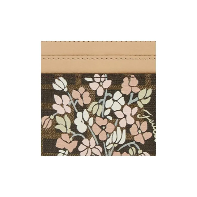 FENDI ROMA PU Polyurethane Card Holder Women's Brown-3