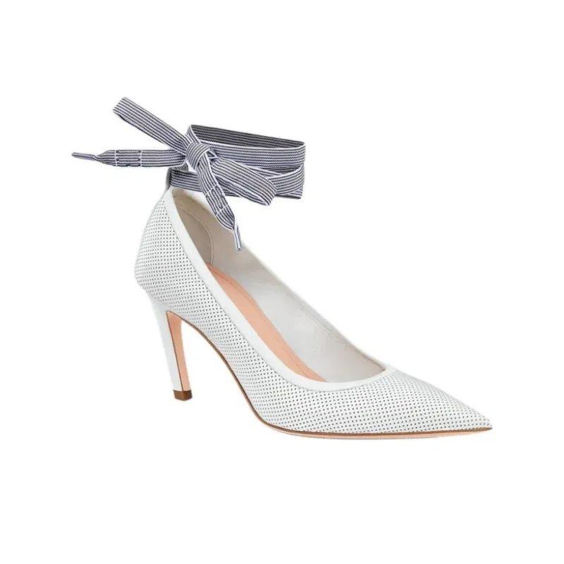 DIOR D Journey Slim Heel High Heels 8cm Women's White-2