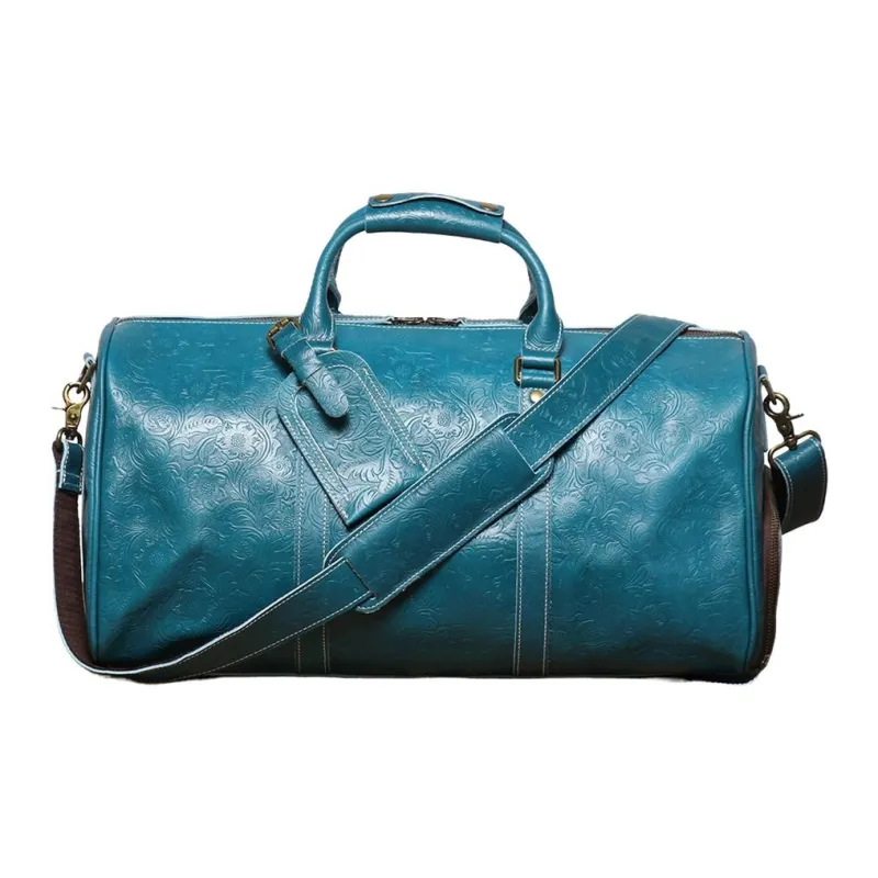 LARTIGENT Top Grain Cow Leather One Shoulder Crossbody Gym Bag Travel Bag Men's Blue-0