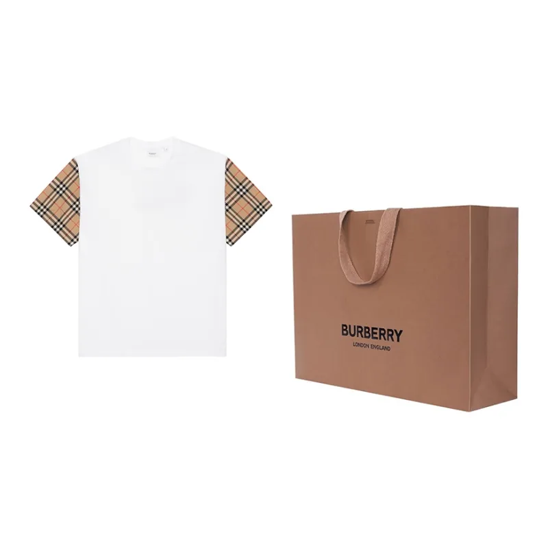 Burberry Vintage Check Sleeve Cotton Oversized Women's T Shirt White/Archive Beige-3