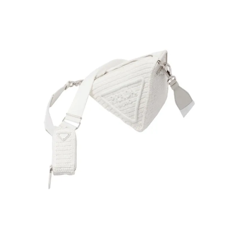 PRADA Triangle Straw Woven With Wicker Woven And Raffia Fiber Shoulder Bag Crossbody Bag Women's White-1
