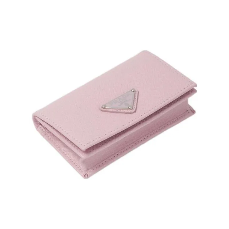PRADA Saffiano Leather Card Holder Wallets Women's Pink-3