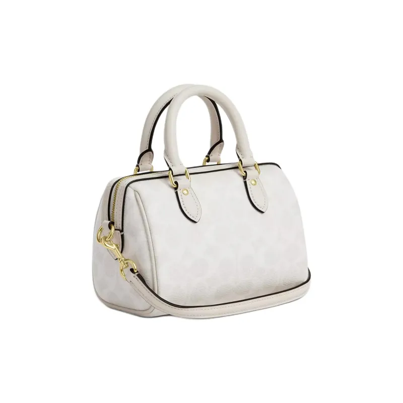 COACH Rowan Coated Canvas One Shoulder Handbags Small Size Women's Gold & White-1