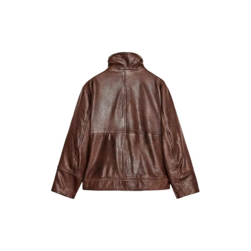ZARA ZW Series Leather Jacket Women's Brown-1