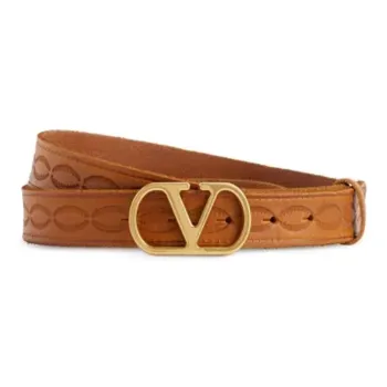 Valentino Leather Metal Leather Belts Men's Brown Width: 3CM