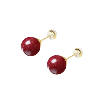 Cuiya Golden Building Cinnabar Stud Earrings Unisex