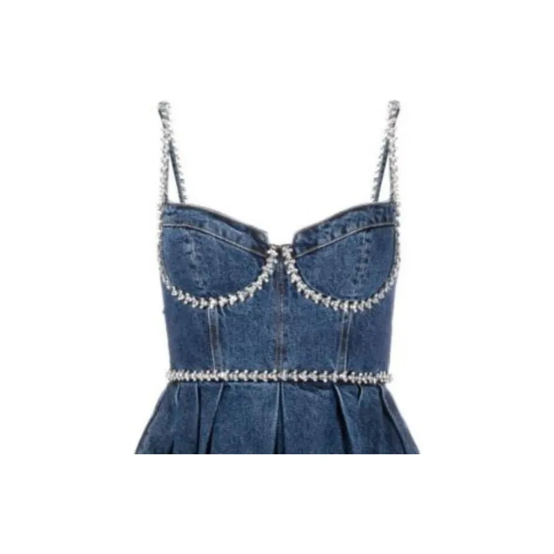 Self-portrait Crystal-embellishment Denim Minidress-5