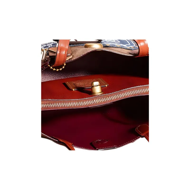 COACH Willow Canvas With Calfskin Tote Bag Shopping Bag Handbag Medium Size Women's Brown-3