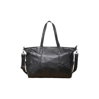 LARTIGENT Top Grain Cow Leather Tote Shoulder Bag Short Trip Computer Luggage Bag Travel Bag Unisex Black