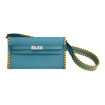 HERMES Kelly To Go Epsom With Swift Calfskin Shoulder Bag Crossbody Bag Wallet Women's New Denim Blue Sunlight Gold