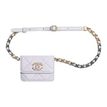CHANEL 19Bag Sheepskin Fanny Pack Coin Purse Wallet Women's Light Purple