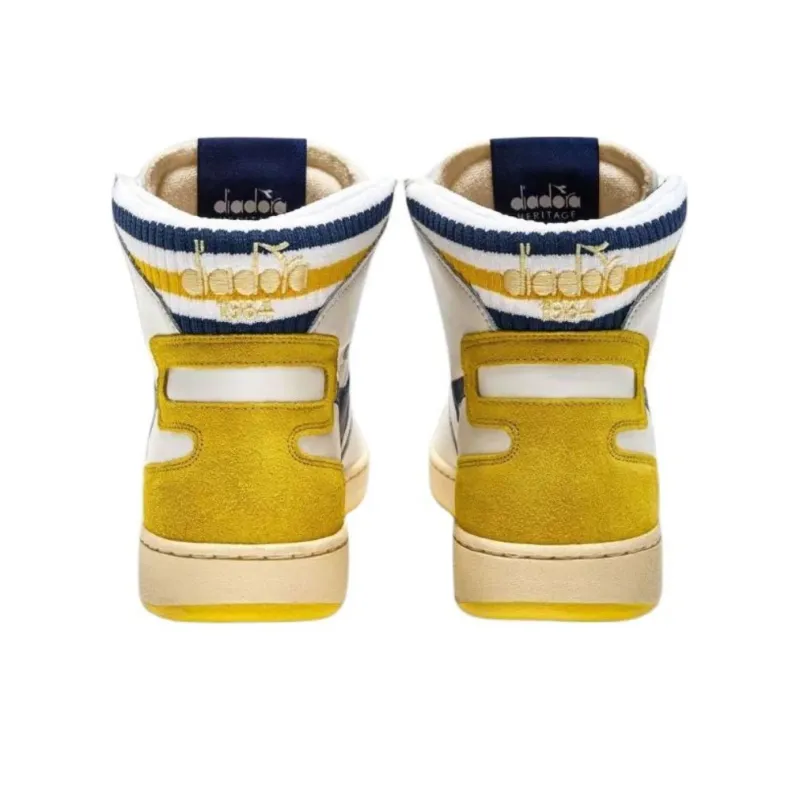 Diadora Mi Basket Anti Slip Wear Resistant High Top Skateboard Shoes Men's White Blue-3