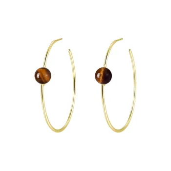 LELOUP 18K Gold Plated Copper 925 Sterling Silver Gold Plated Ear Stud Tiger Eye Earrings Women's