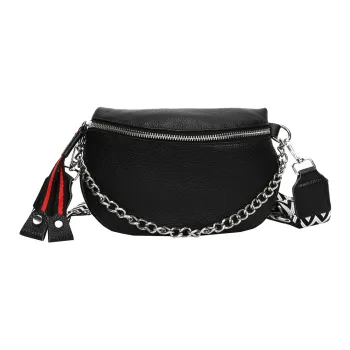 Yalu Cow Leather Sling Bag Chain Texture Fanny Pack Shoulder Bag Commuter Bag Regular Women's Black