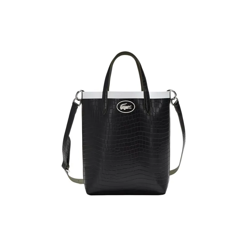LACOSTE PVC Tote Bag Shopping Bag Shoulder Bag Crossbody Bag Handbag Medium Size Women's Olive Green & Dark Blue-4