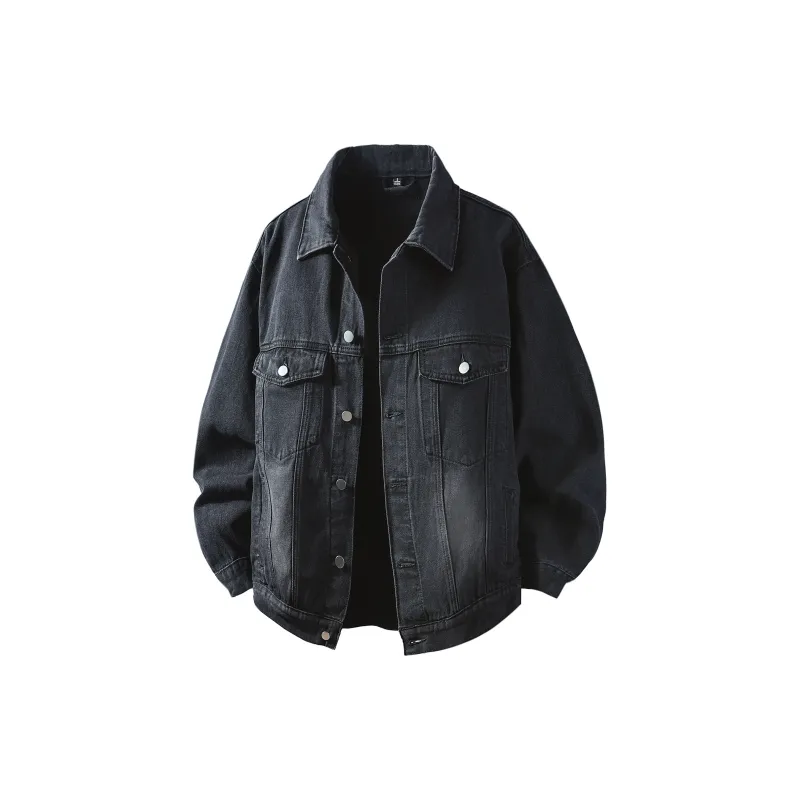 A.X.S.K Denim Jacket Unisex Distressed White Black-0