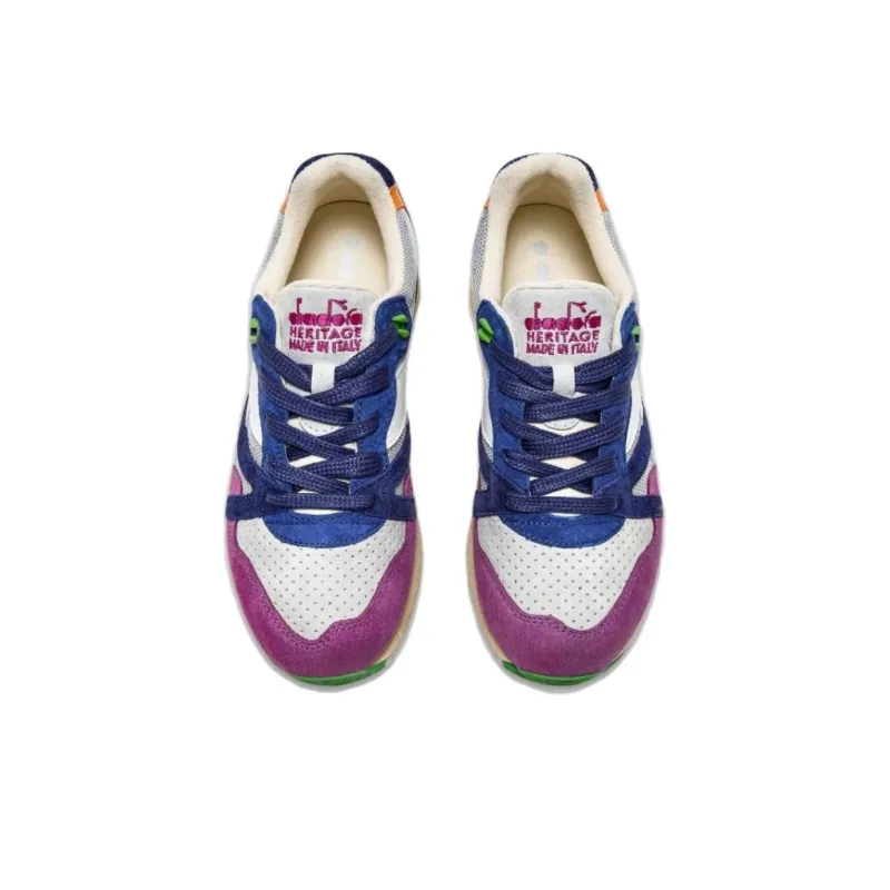 Diadora Anti Slip Wear Resistant Low Top Casual Shoes Women's Blue Gray White Purple-2