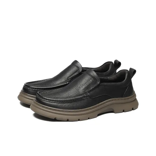 ST&SAT Fashion Genuine Leather Trendy Slip on Men's Dress Shoes