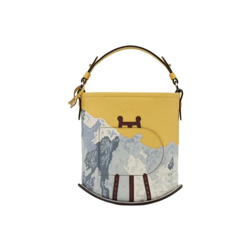 Delvau Pin Soft Grained Calfskin Handbag Mini Women's Yellow & Light Blue-0