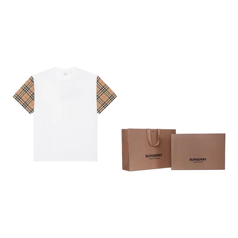Burberry Vintage Check Sleeve Cotton Oversized Women's T Shirt White/Archive Beige-5