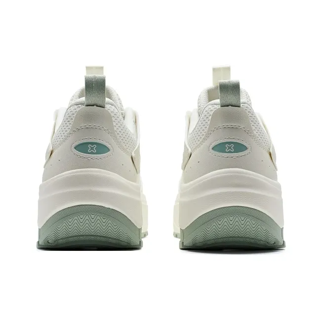 XTEP Wear-Resistant Slip-Resistant Coverage Low-Top Skateboard Shoes Women's White Green-4