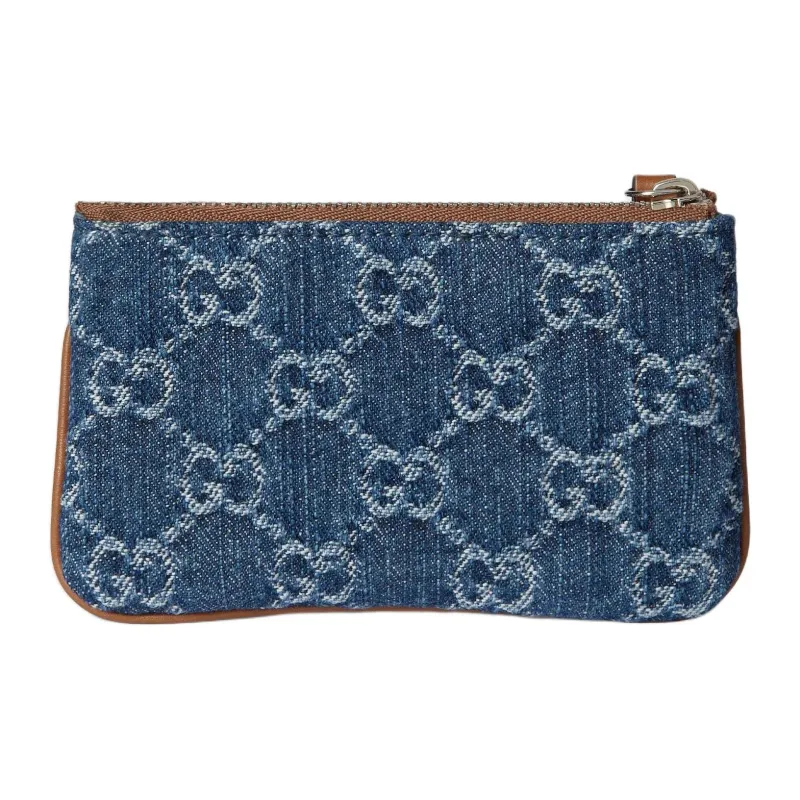 GUCCI GG Emblem Denim Clutch Women's Blue-3