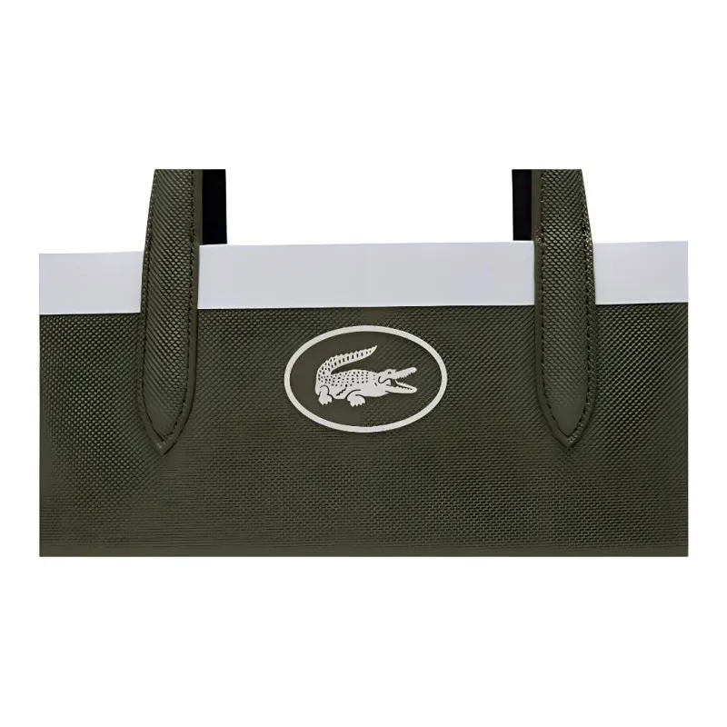 LACOSTE PVC Tote Bag Shopping Bag Shoulder Bag Crossbody Bag Handbag Medium Size Women's Olive Green & Dark Blue-2