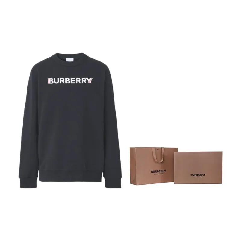 【関税&送料込】Burberry Cotton Sweatshirt With Logo Embroid Burberry logo-print Cotton Sweatshirt | Black | FARFETCH