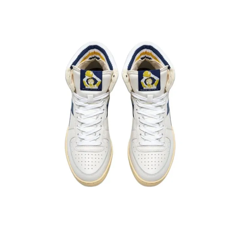 Diadora Mi Basket Anti Slip Wear Resistant High Top Skateboard Shoes Men's White Blue-2