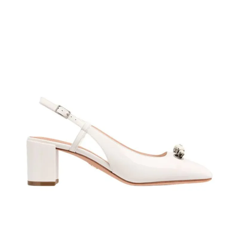 DIOR Paris Chunky Heel High Heels 5.5cm Women's White-1