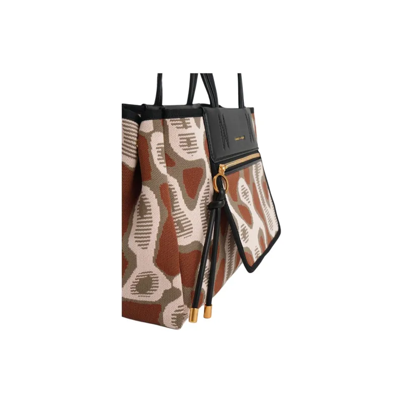 CHARLES&KEITH Fabric Bonded Polyurethane Synthetic Leather Shoulder Bag Women's Multi Composite Color-4