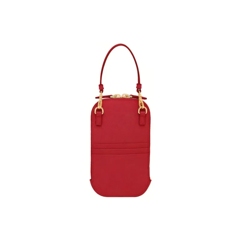 PRADA Saffiano Leather Shoulder Bag Crossbody Bag Handbag Mini Women's Red-2