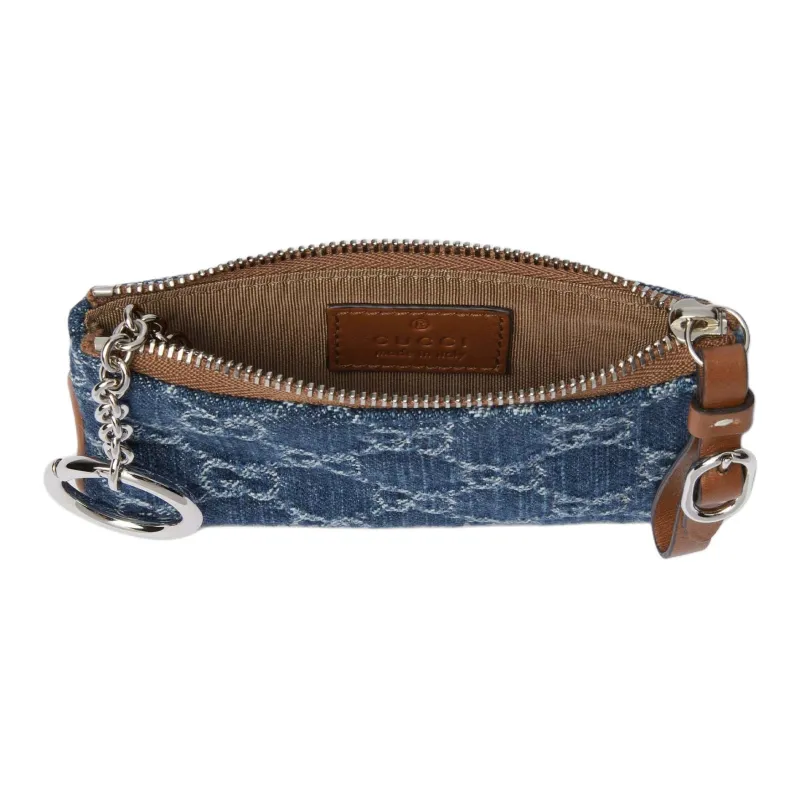 GUCCI GG Emblem Denim Clutch Women's Blue-4