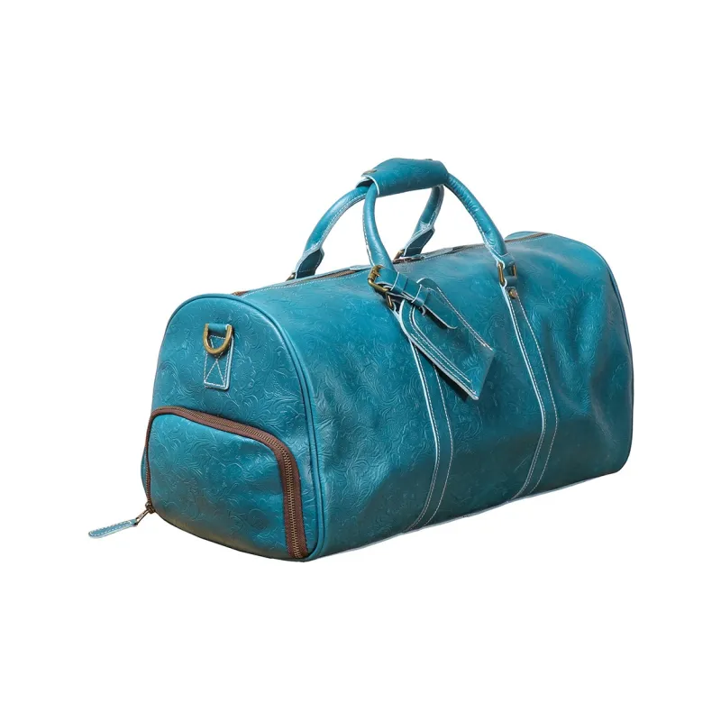 LARTIGENT Top Grain Cow Leather One Shoulder Crossbody Gym Bag Travel Bag Men's Blue-1