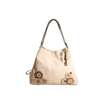 COACH Phoebe Leather Shoulder Bag Large Size Women's Milk White